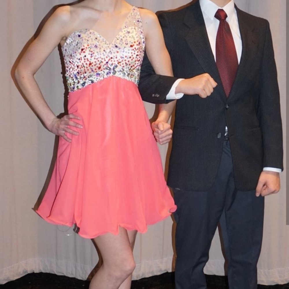 One shoulder pink homecoming dress